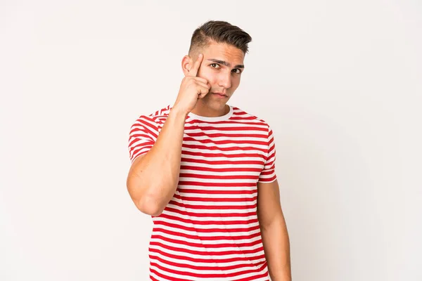 Young Caucasian Handsome Man Isolated Pointing Temple Finger Thinking Focused — Stock Photo, Image