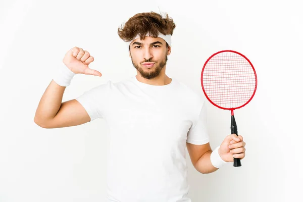 Jeune Homme Indien Jouant Badminton Sent Fier Confiant Exemple Suivre — Photo