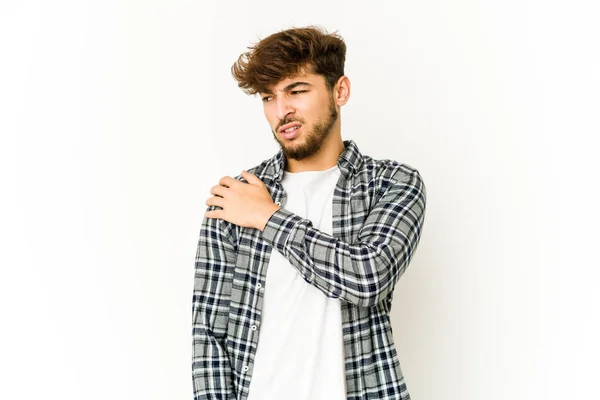 Young Arab Man White Background Having Shoulder Pain — Stock Photo, Image