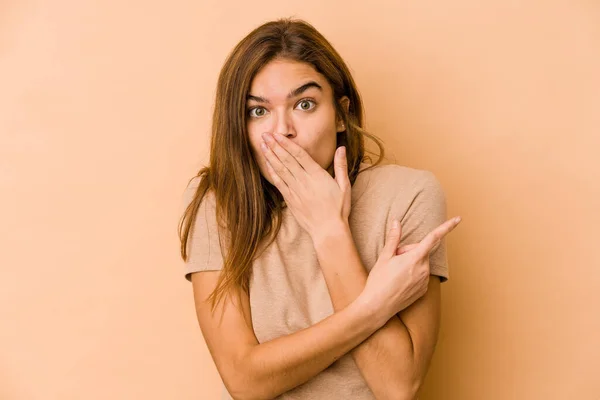 Jeune Caucasienne Maigre Adolescente Pointant Vers Côté — Photo