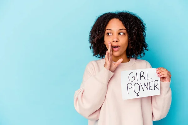 Jovem Africana Americana Mista Mulher Segurando Conceito Poder Menina Está — Fotografia de Stock