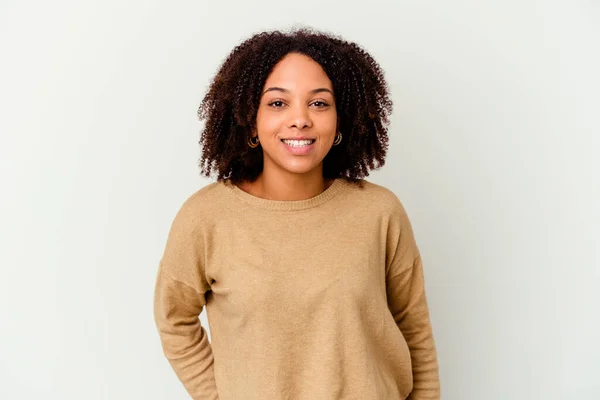 Joven Afroamericana Mestiza Mujer Aislada Feliz Sonriente Alegre — Foto de Stock