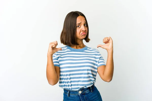 Young Mixed Race Woman Feels Proud Self Confident Example Follow — Stock Photo, Image