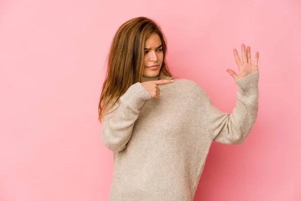 Young Skinny Caucasian Teenager Girl Smiling Cheerful Showing Number Five — Stock Photo, Image