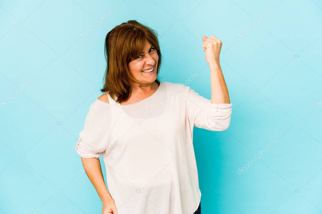 Senior caucasian woman isolated cheering carefree and excited. Victory concept.