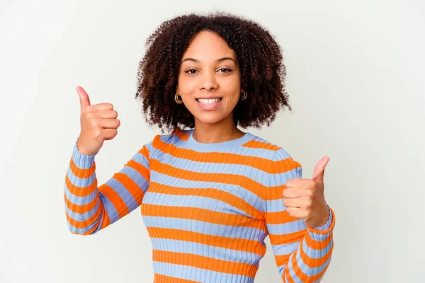 Young African American Mixed Race Woman Isolated Raising Both Thumbs — Stock Photo, Image