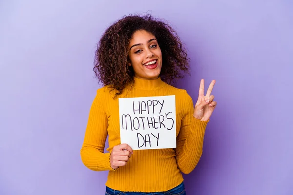 Young African American Woman Holding Happy Mothers Day Placard Isolated — Stock Photo, Image