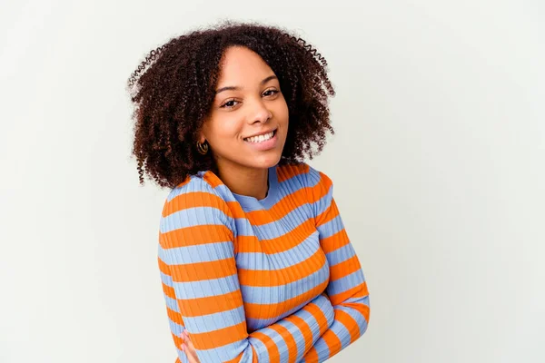 Joven Africana Americana Mixta Mujer Aislada Riendo Divirtiéndose — Foto de Stock