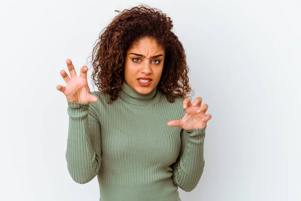 Joven Afroamericana Americana Aislada Sobre Fondo Blanco Molesta Gritando Con — Foto de Stock