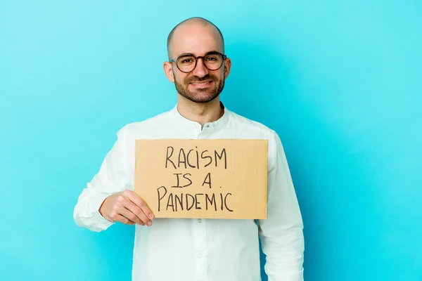 Jonge Blanke Kale Man Met Een Racisme Een Pandemie Geïsoleerd — Stockfoto