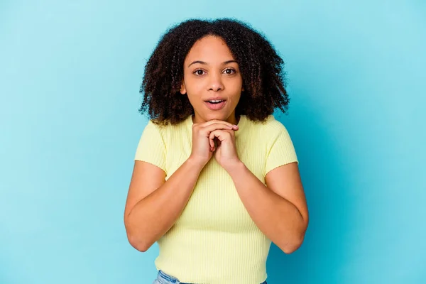Young African American Mixed Race Woman Isolated Praying Luck Amazed — Stock Photo, Image