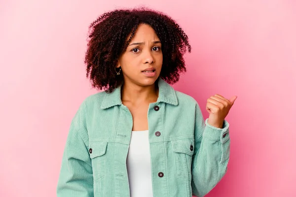 Young African American Mixed Race Woman Isolated Shocked Pointing Index — Stock Photo, Image