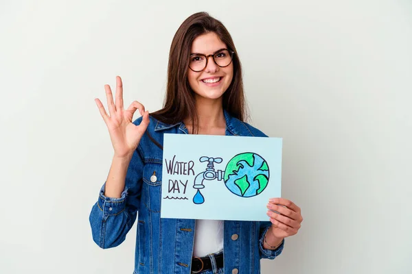 Jeune Femme Caucasienne Célébrant Journée Mondiale Eau Isolée Sur Fond — Photo