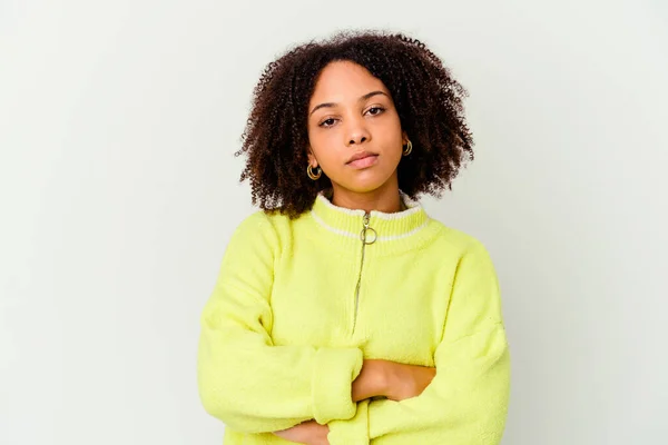 Jovem Negra Americana Mista Mulher Isolada Que Está Entediada Cansada — Fotografia de Stock