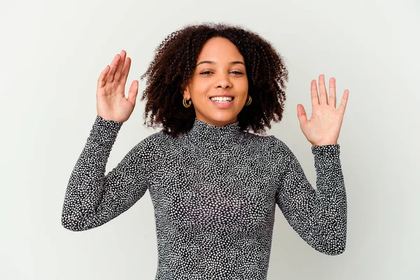 Jonge Afro Amerikaanse Gemengde Ras Vrouw Geïsoleerd Vrolijke Lachen Veel — Stockfoto