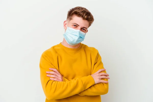 Junger Mann Mit Einer Maske Für Coronavirus Isoliert Auf Weißem — Stockfoto