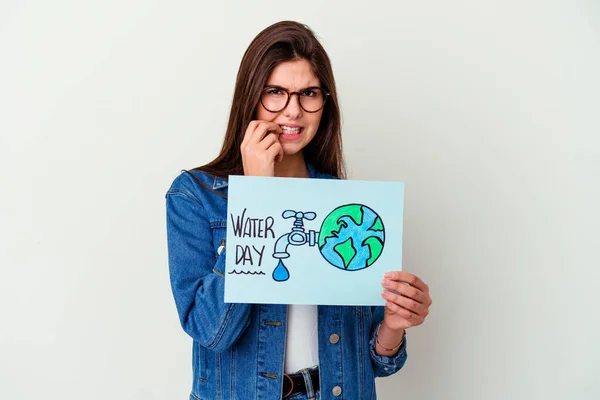 Joven Mujer Caucásica Celebrando Día Mundial Del Agua Aislada Sobre — Foto de Stock