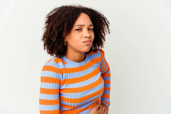 Mujer Joven Afroamericana Raza Mixta Aislada Con Dolor Hígado Dolor —  Fotos de Stock