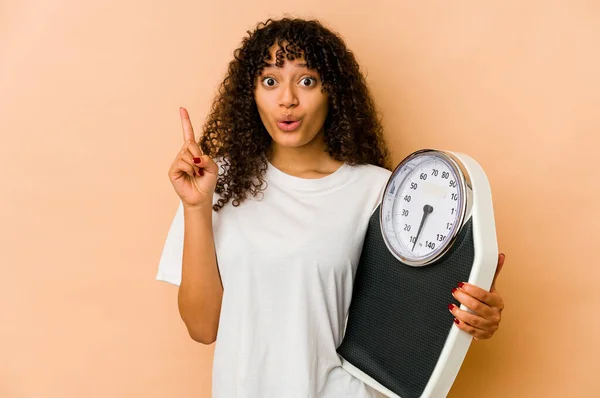 Young African American Afro Woman Holding Scale Having Some Great — Stock Photo, Image