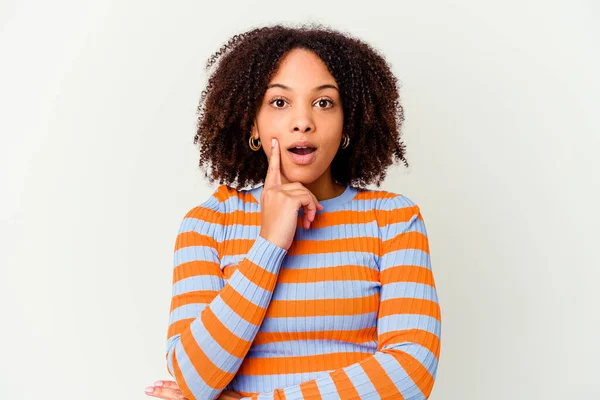 Young African American Mixed Race Woman Isolated Having Some Great — Stock Photo, Image