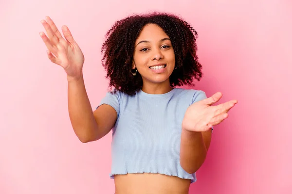 Young African American Mixed Race Woman Isolated Feels Confident Giving — Stock Photo, Image