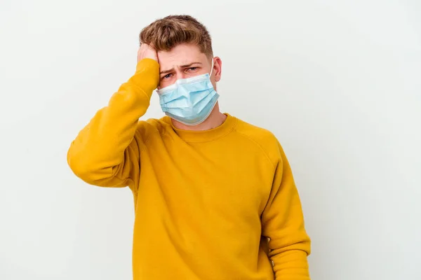 Junger Mann Mit Maske Für Coronavirus Isoliert Auf Weißem Hintergrund — Stockfoto