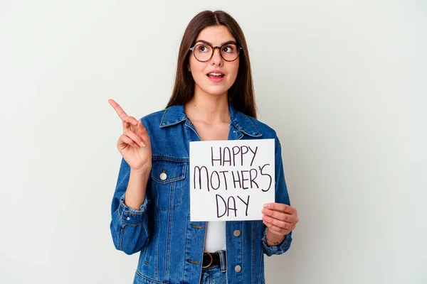 Young Caucasian Woman Holding Made Love Placard Isolated White Background — Stock Photo, Image