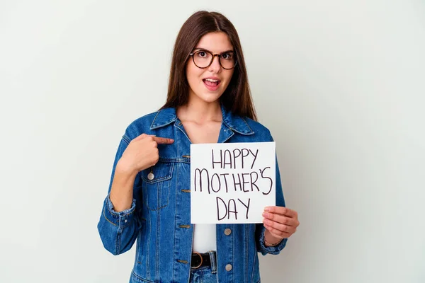 Young Caucasian Woman Holding Made Love Placard Isolated White Background — Stock Photo, Image