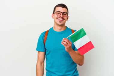 Beyaz arka planda tecrit edilmiş beyaz bir öğrenci. 