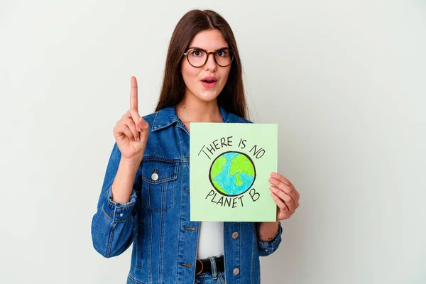 Young Caucasian Woman Holding Vegan Life Placard Isolated White Background — Stock Photo, Image