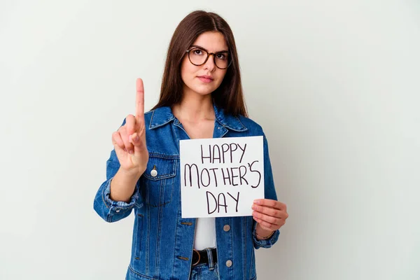 Young Caucasian Woman Holding Made Love Placard Isolated White Background — Stock Photo, Image