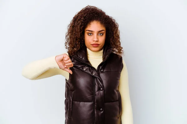 Jovem Afro Americana Isolada Sobre Fundo Branco Mostrando Gesto Antipatia — Fotografia de Stock