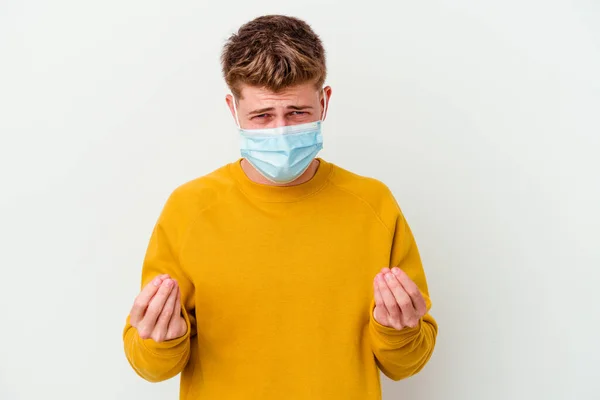 Junger Mann Mit Einer Maske Für Coronavirus Isoliert Auf Weißem — Stockfoto