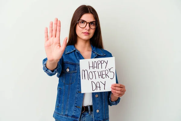 Young Caucasian Woman Holding Made Love Placard Isolated White Background — Stock Photo, Image