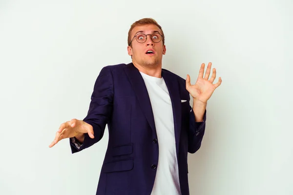 Young Business Caucasian Man Isolated White Background Being Shocked Due — Stock Photo, Image