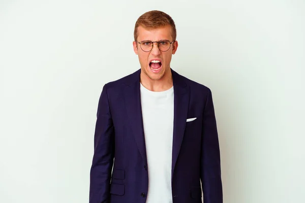 Young Business Caucasian Man Isolated White Background Screaming Very Angry — Stock Photo, Image
