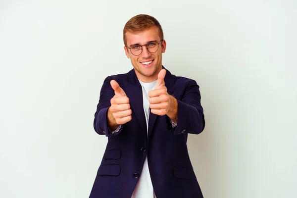 Young Business Caucasian Man Isolated White Background Thumbs Ups Cheers — Stock Photo, Image