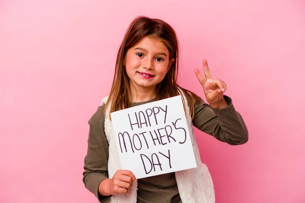 Κοριτσάκι Που Κρατά Ένα Πανό Ημέρας Ευτυχισμένων Μητέρων Απομονωμένο Ροζ — Φωτογραφία Αρχείου