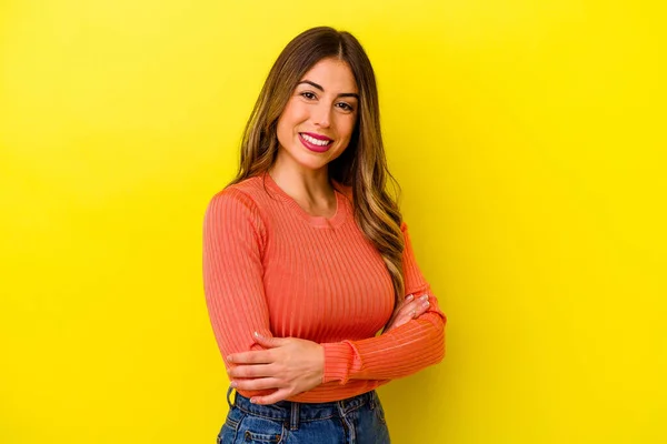 Young Caucasian Woman Isolated Yellow Background Laughing Having Fun — Stock Photo, Image