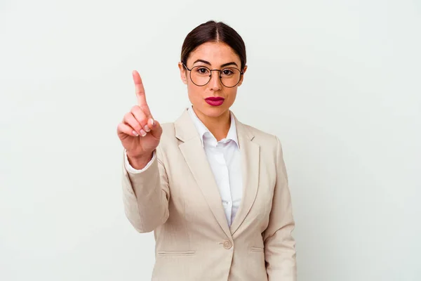 Young Business Caucasian Woman Isolated White Background Showing Number One — Stock Photo, Image