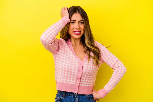 Young Caucasian Woman Isolated Yellow Background Celebrating Victory Passion Enthusiasm — Stock Photo, Image