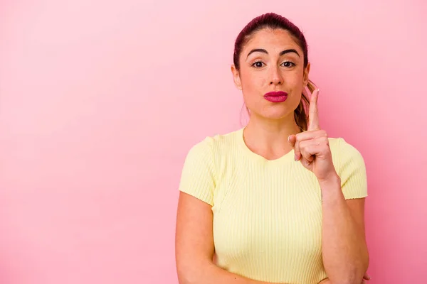 Young Caucasian Woman Isolated Pink Background Who Feels Sad Pensive — Stock Photo, Image