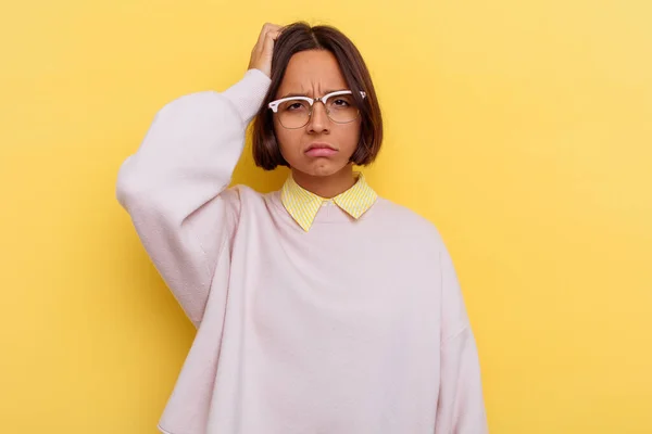 Young Student Mixed Race Woman Isolated Yellow Background Being Shocked — Stock Photo, Image