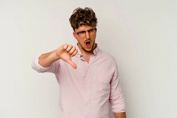 Young Caucasian Man Isolated White Background Showing Thumb Expressing Dislike — Stock Photo, Image