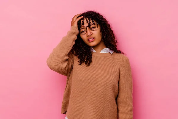 Young Mixed Race Woman Isolated Pink Background Tired Very Sleepy — Stock Photo, Image