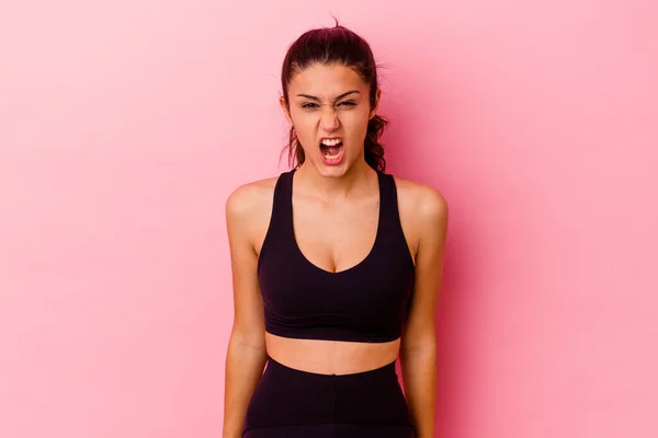 Young Sport Indian Woman Isolated Pink Background Screaming Very Angry — Stock Photo, Image