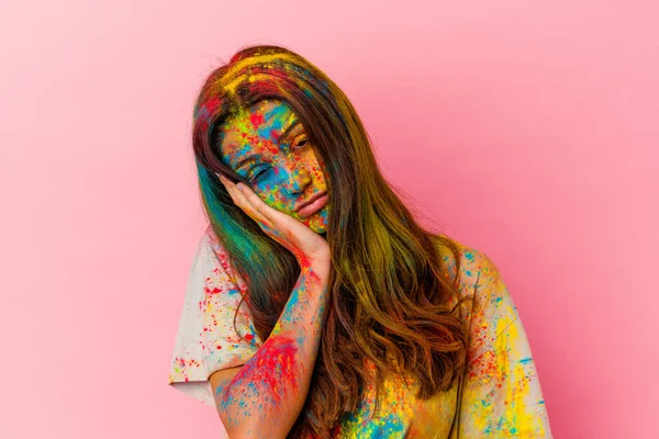 Mujer India Joven Celebrando Festival Sagrado Aislado Sobre Fondo Blanco —  Fotos de Stock