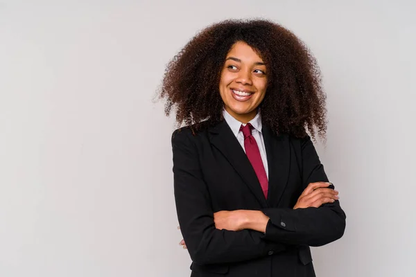 Jovem Afro Americana Mulher Negócios Vestindo Terno Isolado Fundo Branco — Fotografia de Stock