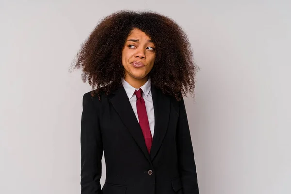 Jovem Mulher Negócios Afro Americana Vestindo Terno Isolado Fundo Branco — Fotografia de Stock
