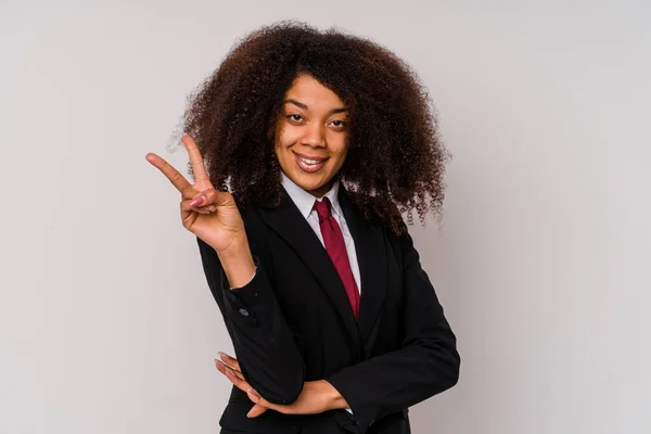 Jonge Afro Amerikaanse Zakenvrouw Draagt Een Pak Geïsoleerd Witte Achtergrond — Stockfoto